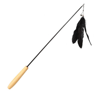 Αστείο Τηλεσκοπικό Ραβδί Γάτας με φτερά με καμπάνες, ξύλινη λαβή, ράβδος από ανθρακόνημα, ραβδί παιχνιδιού, προμήθειες για κατοικίδια
