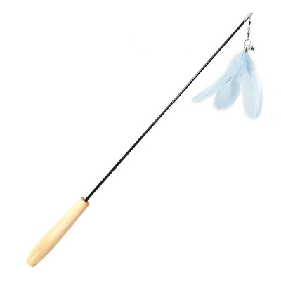 Αστείο Τηλεσκοπικό Ραβδί Γάτας με φτερά με καμπάνες, ξύλινη λαβή, ράβδος από ανθρακόνημα, ραβδί παιχνιδιού, προμήθειες για κατοικίδια