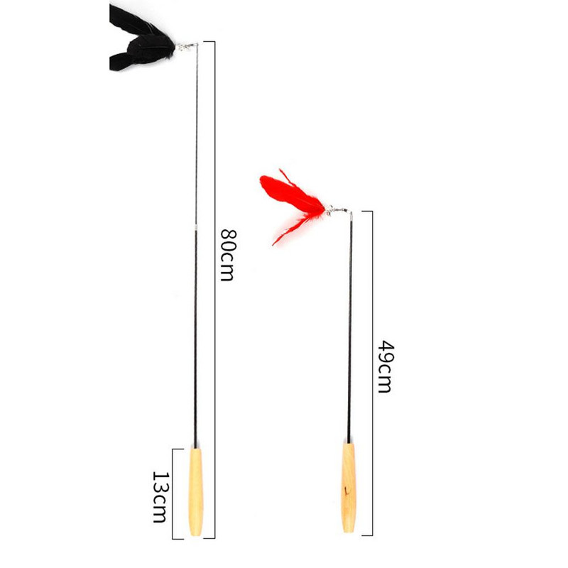 Αστείο Τηλεσκοπικό Ραβδί Γάτας με φτερά με καμπάνες, ξύλινη λαβή, ράβδος από ανθρακόνημα, ραβδί παιχνιδιού, προμήθειες για κατοικίδια