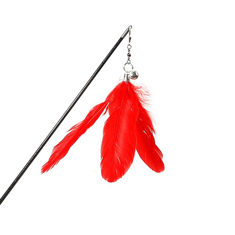 Αστείο Τηλεσκοπικό Ραβδί Γάτας με φτερά με καμπάνες, ξύλινη λαβή, ράβδος από ανθρακόνημα, ραβδί παιχνιδιού, προμήθειες για κατοικίδια