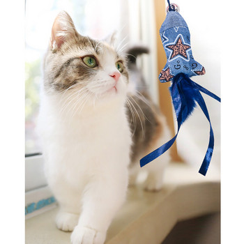 Котешка играчка Pet Kitten Mouse Wand Wood Pole Fake Feather Fish Cat Teaser Pet Wand Toy with Bell Toys for Cats