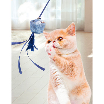 Котешка играчка Pet Kitten Mouse Wand Wood Pole Fake Feather Fish Cat Teaser Pet Wand Toy with Bell Toys for Cats