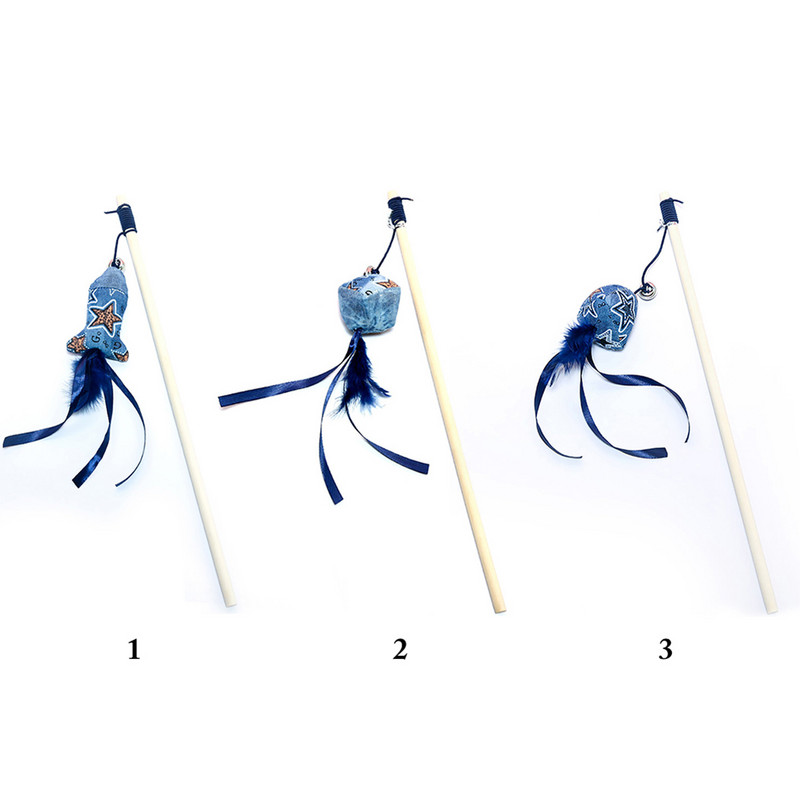Igračka za mačke Pet Kitten Mouse Wand Drveni stup Lažna riba s perjem Cat Teaser Igračka s štapićem za kućne ljubimce sa zvonom Igračke za mačke