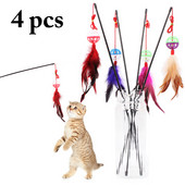 4PCS Gradient Boja Perje Plastično zvono Lopta Smiješna mačja štapić Štapić Lažno pero Bell Kitten Interaktivna igračka Igračka za zadirkivanje mačaka