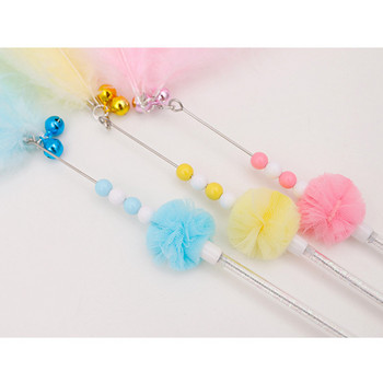 Legendog Faux Feather Cat Wand Cat Interactive Toy Beaded Cat Teaser Kitten Play Wand with Bell Cat Funny Training Toys