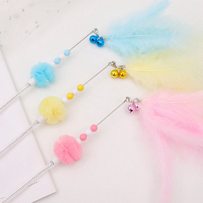 Legendog Faux Feather Cat Wand Cat Interactive Toy Beaded Cat Teaser Kitten Play Wand with Bell Cat Funny Training Toys