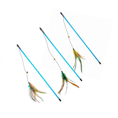 Pet Cat Teaser Toys Cat Wand Toys Plastic Stick Kitten Funny Colorful Feather Rod Cat Interactive Toys Pet Cat Playing Supplies