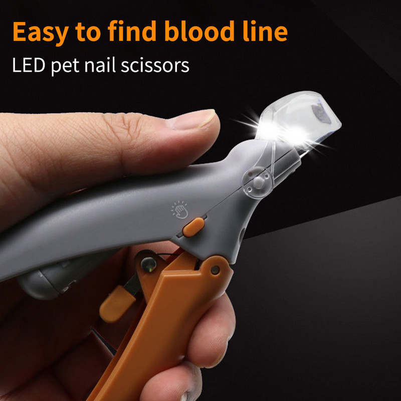 Rezač noktiju kućnih ljubimaca Trimer za kućne ljubimce od nehrđajućeg čelika Plastična valovita ručka LED škare za manikuru životinja Mačke i psi Oprema za kućne ljubimce