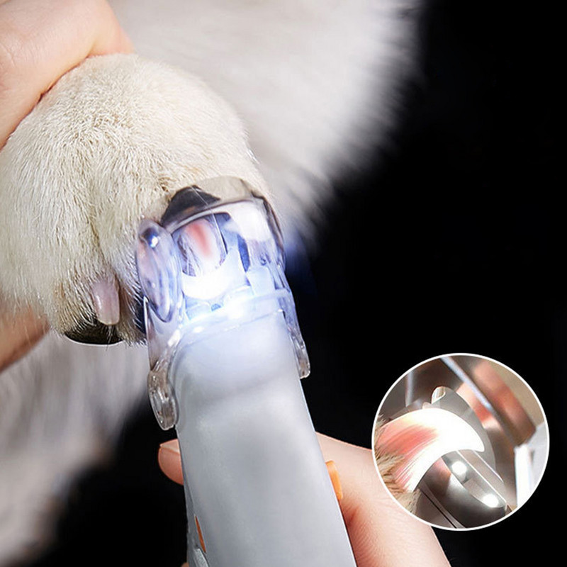 Rezač noktiju kućnih ljubimaca Trimer za kućne ljubimce od nehrđajućeg čelika Plastična valovita ručka LED škare za manikuru životinja Mačke i psi Oprema za kućne ljubimce
