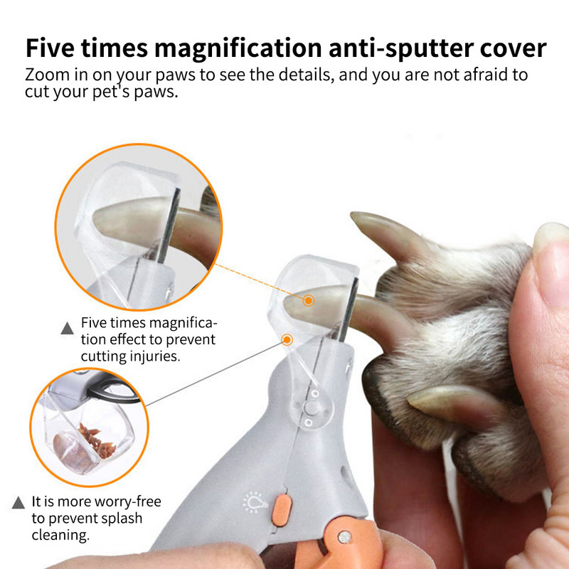 Rezač noktiju kućnih ljubimaca Trimer za kućne ljubimce od nehrđajućeg čelika Plastična valovita ručka LED škare za manikuru životinja Mačke i psi Oprema za kućne ljubimce