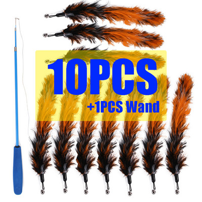 2023 Setovi igračaka za mačke od 11 komada, igračke s mačjim štapićima, igračke s mačjim perjem na uvlačenje i zamjenska punjenja sa zvončićima, interaktivne igračke za mačiće