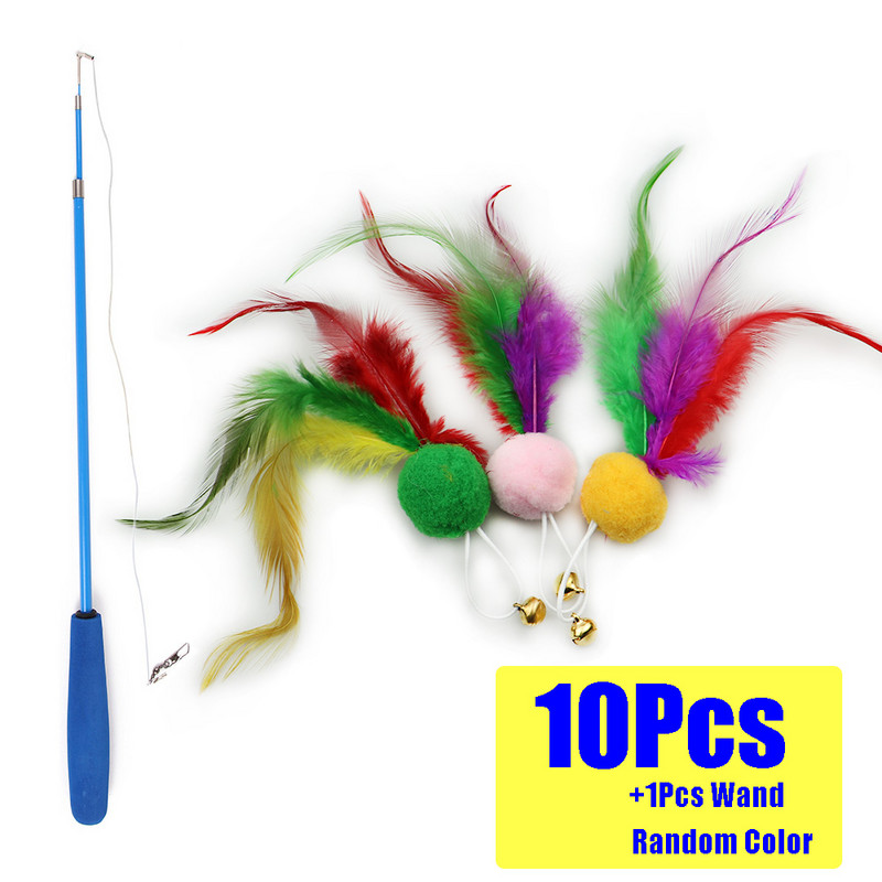 2023 Setovi igračaka za mačke od 11 komada, igračke s mačjim štapićima, igračke s mačjim perjem na uvlačenje i zamjenska punjenja sa zvončićima, interaktivne igračke za mačiće