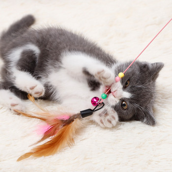 Висококачествена играчка за котка за домашни любимци със звънец Нов дизайн перо въдица котка интерактивна пръчка за игра Pet Kitten Teaser Toy Stick