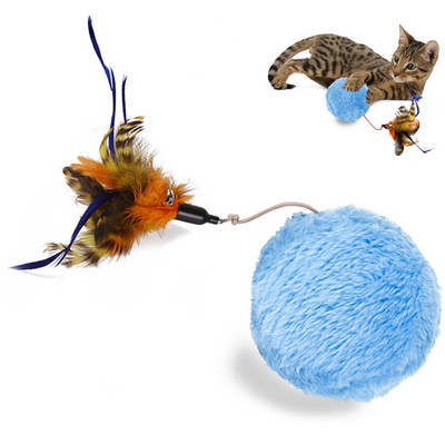 2019 New Magic Roller Ball Feather Mouse Pet Toy Automatic Roller Ball Chew Плюшени чисти играчки Електрическа интерактивна играчка Топка