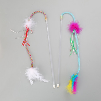1Pc Cat Teaser Wand Faux Feathers Kitten Sticks Toy Cat Interactive Toy Pet Chasing Toy Cat Wands Kitten Toy Играчка за домашни любимци Играчка за драскане