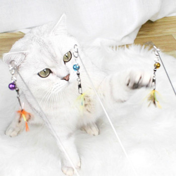 Νέο 3Pcs Feather Bell Pet Cats Teaser Διαδραστικό ραβδί Ράβδος Παίξτε παιχνίδι για κατοικίδια