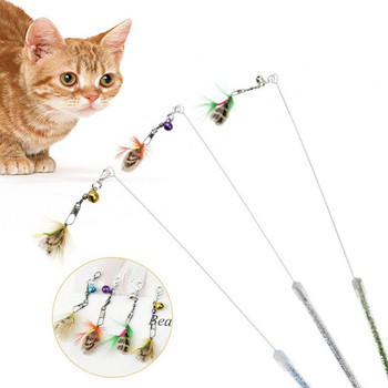 Νέο 3Pcs Feather Bell Pet Cats Teaser Διαδραστικό ραβδί Ράβδος Παίξτε παιχνίδι για κατοικίδια