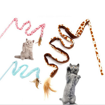 Interactive Pet Cat Teaser Toys Feather Wand Leopard Printing Crinkle Kitten Cat Toy Catcher Teaser Stick Cat Interactive Toys