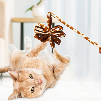 Διαδραστικά παιχνίδια για τρέιλερ για γάτες για κατοικίδια Ράβδο με φτερά λεοπάρδαλης εκτύπωσης Crinkle Kitten Catcher Toy Catcher Teaser Stick Cat Διαδραστικά παιχνίδια
