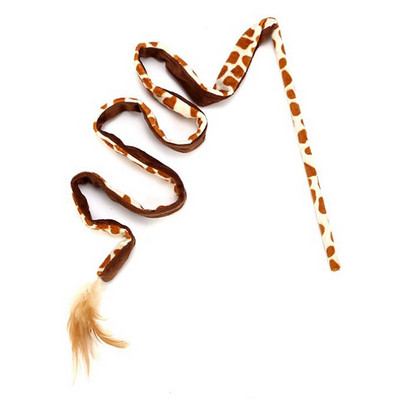 Interactive Pet Cat Teaser Toys Feather Wand Leopard Printing Crinkle Kitten Cat Toy Catcher Teaser Stick Cat Interactive Toys