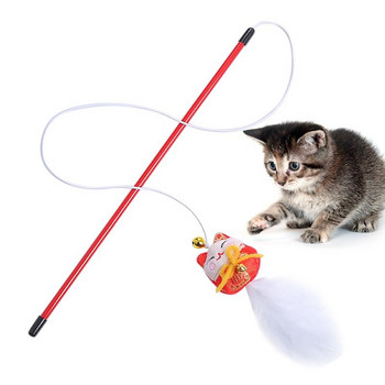 Dorakitten 1 бр Китайска Нова година Cat Teaser Toy Interactive Plastic Kitten Teaser Плюшена котешка пръчица Toy Pet Stories Cat Favors
