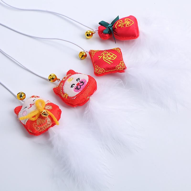 Dorakitten 1pc Kineska Nova godina Cat Teaser Igračka Interaktivna plastična Kitten Teaser Plišana igračka s mačjim štapićem Nabavka za kućne ljubimce Pokloni za mačke