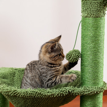 Драскалка за котки кактус със сизалено въже Драскалка за котки Кърпа за дърво с удобен просторен хамак Катерушка за котки
