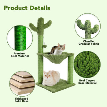 Γάτα Cactus Scratching Post with Sisal Rope Cat Scratcher Tree πετσέτα με άνετη ευρύχωρη αιώρα Γάτες αναρρίχησης
