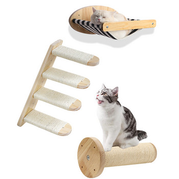 Επιτοίχια αιώρα για γάτα Έπιπλα για κατοικίδια γατούλα Σετ ραφιών τοίχου για γάτα Πέρκα Ξύλινο Scratching Climbing Post Cat Tree Tower Condo