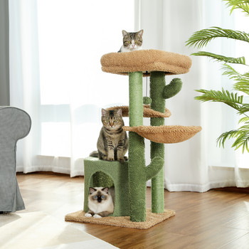 Котешко дърво Кула Котешка къща с драскалка Сладък кактус Мебели за къща за игра с апартаментно гнездо Mordern Pet Scratcher