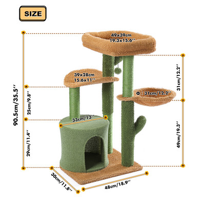 Cat Tree Tower Katės namas su draskytu stulpu Mieli kaktusų žaidimo namų baldai su Condo Nest Mordern Pet Scratcher