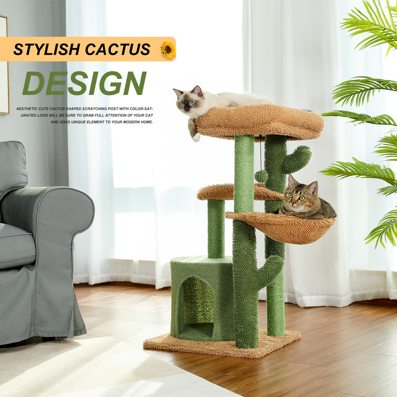 Cat Tree Tower Katės namas su draskytu stulpu Mieli kaktusų žaidimo namų baldai su Condo Nest Mordern Pet Scratcher