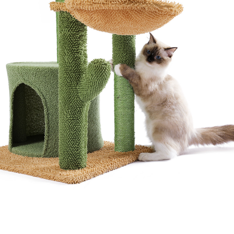 Cat Tree Tower Katės namas su draskytu stulpu Mieli kaktusų žaidimo namų baldai su Condo Nest Mordern Pet Scratcher