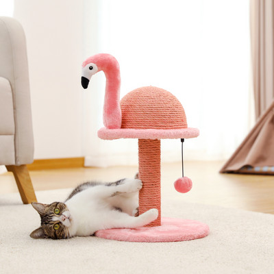 Котешка драскалка във формата на животно Фламинго Сладко котешко дърво Кула със сизалено въже за вътрешни котки Мебели за къщи Рамка за катерене