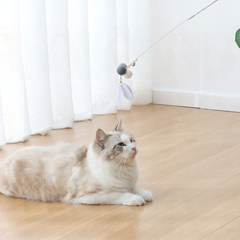 Feather Tease Cat Stick With Bell Feather Stick Cute Pet Cat Toy Random Color Plush Ball Cat Scratch Интерактивна играчка