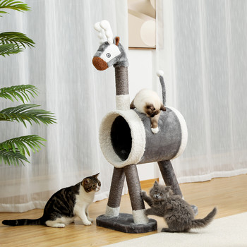 Многоетажна котешко дърво Котешка кула за котки на закрито с голям тунел и стълб за надраскване Лос Котка за игра Мебели за къща с форма на животно
