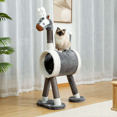Πολλαπλών επιπέδων Cat Tree Cat Tower για γάτες εσωτερικού χώρου με μεγάλο τούνελ και γρατσουνιές σε σχήμα ζώου Elk Cat Play House Έπιπλα