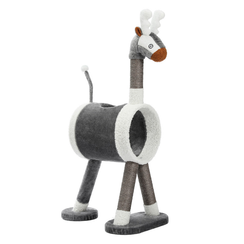 Kelių lygių kačių medžio kačių bokštas, skirtas kambarinėms katėms su dideliu tuneliu ir įbrėžiamais stulpais, gyvūnų formos briedžio katės žaidimų namų baldais