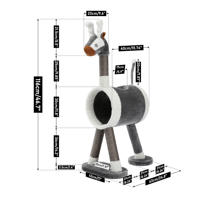 Kelių lygių kačių medžio kačių bokštas, skirtas kambarinėms katėms su dideliu tuneliu ir įbrėžiamais stulpais, gyvūnų formos briedžio katės žaidimų namų baldais