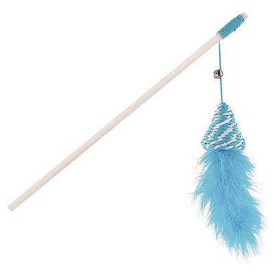 1 bucăți amuzant pisicuță pisică teaser baghetă jucărie interactivă cu pene stâlp de lemn jucării pentru pisici de companie fun stick wire chaser tija jucărie