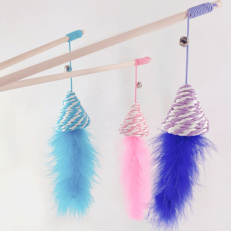 1 bucăți amuzant pisicuță pisică teaser baghetă jucărie interactivă cu pene stâlp de lemn jucării pentru pisici de companie fun stick wire chaser tija jucărie