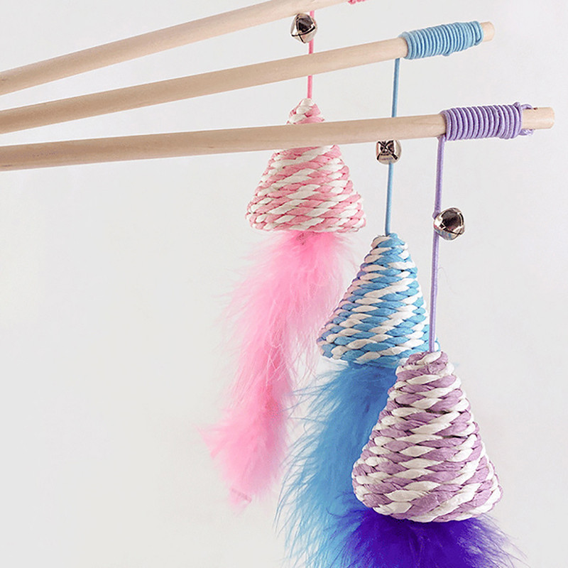 1 bucăți amuzant pisicuță pisică teaser baghetă jucărie interactivă cu pene stâlp de lemn jucării pentru pisici de companie fun stick wire chaser tija jucărie