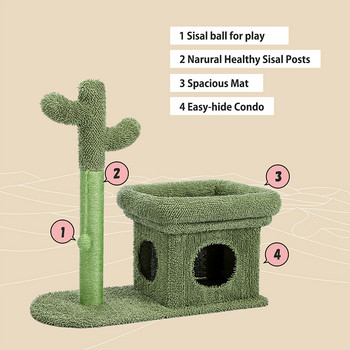 Mordern Cactus Котешка драскалка с голяма къща Сладка драскалка с Condo Nest Котешко дърво Дом за игра за домашни любимци Вътрешни мебели