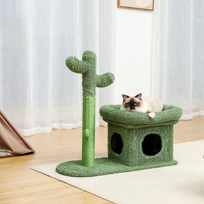 Mordern Cactus Cat karcolóoszlop nagy házzal Aranyos karcoló, Condo Nest Cat Tree Pet játszóház beltéri bútorokkal