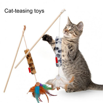 Издръжливо Pet Kitten Cat Feather Stick Toy Cat Teaser Toy Мека тренировка
