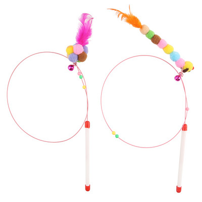 2 tk Naljakas kassikepp, värviline kuulsulg terastraadiga kellukesega Kassipüük Interaktiivset mängumängu mängivat kassipoega