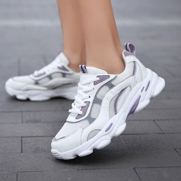 Ženske tenisice sa grubim đonom i vezicama - od tekstila i eko kože