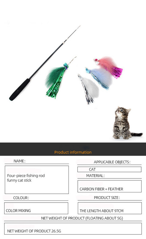 Jucărie de pisică de schimb cu pene de pisică, 5 bucăți, cu clopoțel, baghetă cu pene de pisică, jucărie interactivă, drum de pescuit retractabil