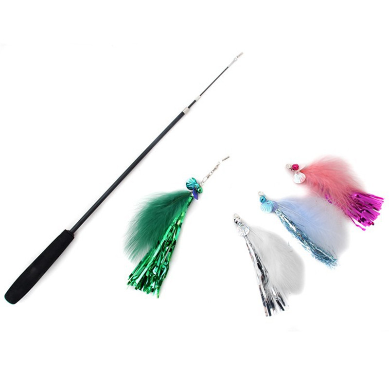 Jucărie de pisică de schimb cu pene de pisică, 5 bucăți, cu clopoțel, baghetă cu pene de pisică, jucărie interactivă, drum de pescuit retractabil