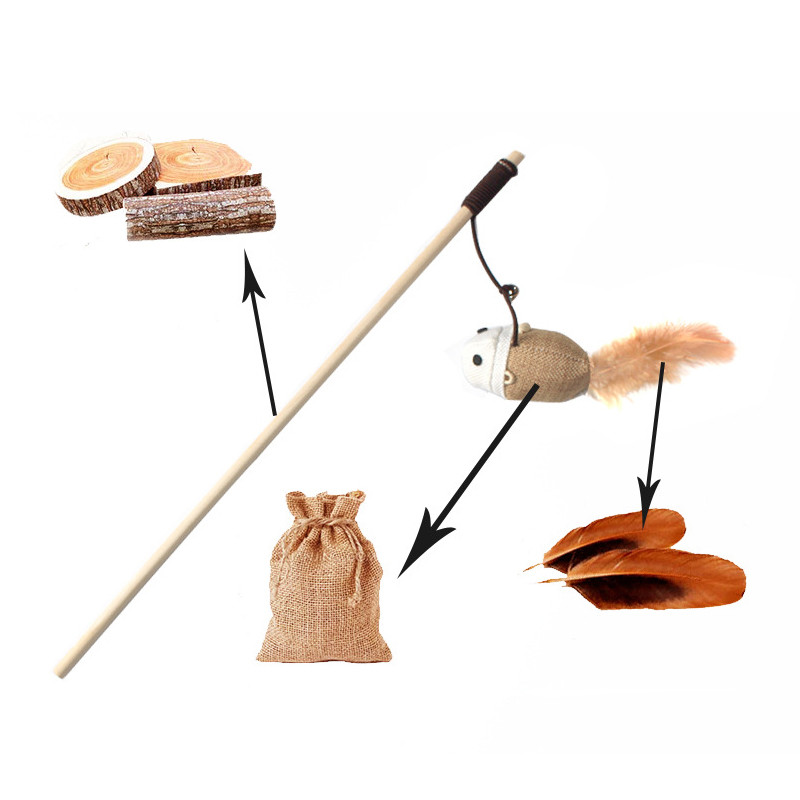 Jucării pentru pisici Minge de șoarece Jucării de antrenament cu pene pentru tachinarea pisoiului Scratch interactiv Băț din lemn Coardă elastică Jucării pentru animale de companie